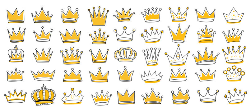 Hand- Drawn Yellow Crown Illustrations hand-drawn outline and most popular crown