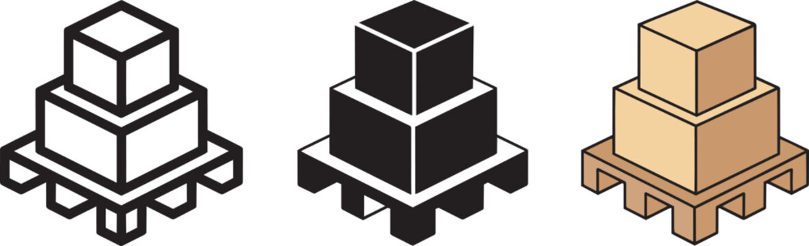 Stack of boxes on pallet icon collection for warehouse storage and global logistics management