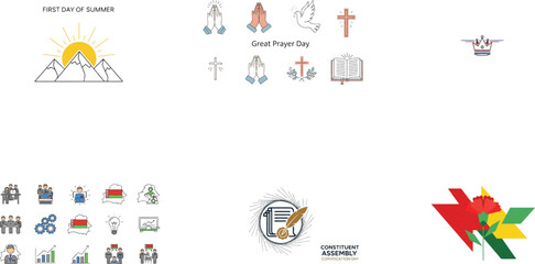 Collection of religious and national symbols prayer crosses religious symbols clasped hands © CDMIZAN