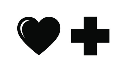 Obraz premium Simple black heart and plus sign icons on a white background
