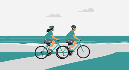 Fototapeta premium Coastal Cycling Adventure Couple Enjoying Beachfront Bike Ride