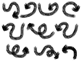 Hand drawn brush stroke arrows pointing different directions
