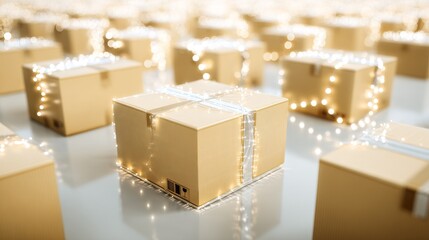 A dazzling array of illuminated boxes creates a vibrant spectacle, inviting curiosity and wonder in a colorful display of light and shape.