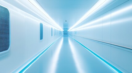 Fototapeta premium Futuristic Corridor Endless Light and Clean Lines, Perspective, Symmetry, Sci-Fi, Technology, Innovation