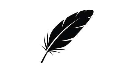A striking black silhouette depicts a single feather showcasing its delicate barbs and quill against a white backdrop © AL-AMIN