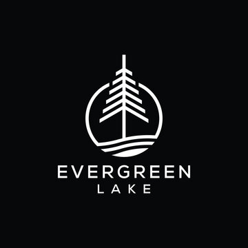 pines tree with evergreen fir forest landscape logo design