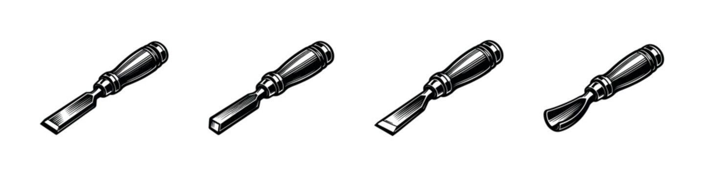 Woodworking tools vector icon set. flat chisel symbols collection. carpentry graphic elements