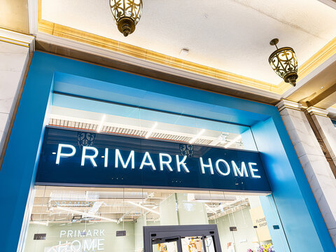 Primark Home storefront at The Trafford Centre in Manchester, UK with bright blue framing