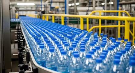 Obraz premium Bottled Water Production Line on Conveyor Belt