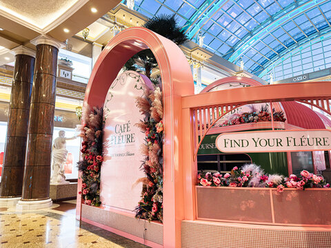 At The Trafford Centre in Manchester Find Your Fleur cafe with pink arches and floral decor