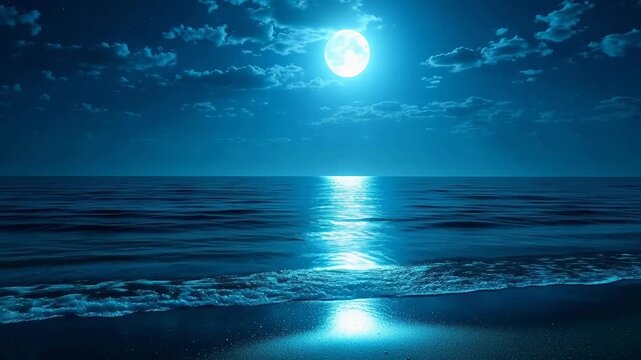 Moonlit beach at night