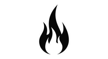 A striking black silhouette depicts a stylized flame showcasing dynamic curves and a fiery form against a white background