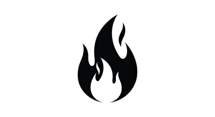 A stark black silhouette depicts a stylized flame conveying heat energy and potential danger with simplicity high quality