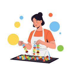 Fototapeta premium Culinary Artist Preparing Vibrant Skewers For Grilling Delight