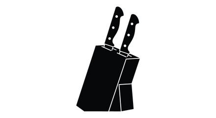 A stark black and white illustration depicts two kitchen knives standing upright in a block high quality professional detailed modern © Kuntol02