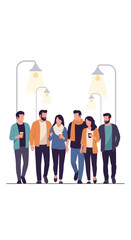 Obraz premium Diverse Group Of Friends Enjoying A Casual Stroll Under Streetlights