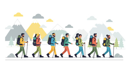 Fototapeta premium Diverse Group Trekking Through Scenic Mountainous Landscape