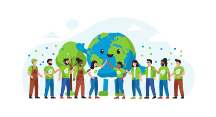 Fototapeta premium Diverse Group United With A Happy Earth Symbolizing Environmental Stewardship