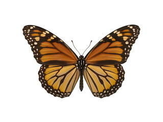 Obraz premium Monarch butterfly with vibrant orange wings and black veins isolated on white