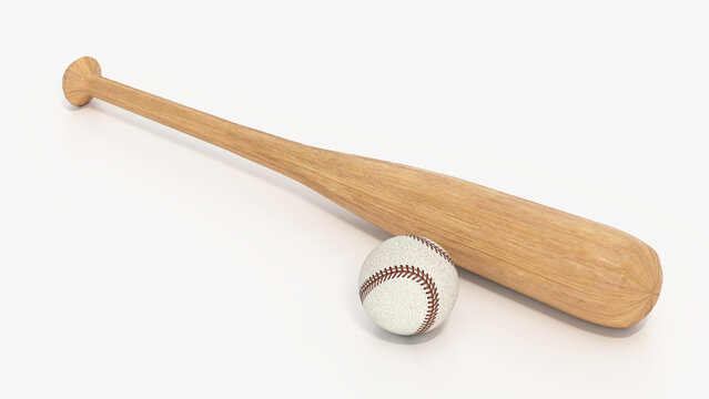 Baseball bat and ball isolated on transparent background. 3D illustration
