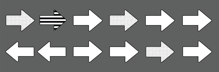 White Arrow Icon Collection, Modern Abstract Arrow Vector Elements with Soft Shadow on Transparent Background, Clean Directional Symbols for Web Design, Mobile Apps, and UI Projects