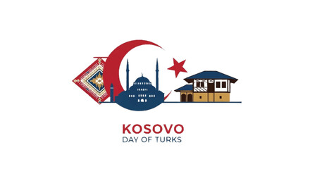 Obraz premium Kosovo Day of Turks with mosque and traditional house crescent moon star