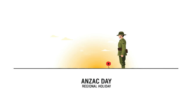 Soldier stands beside poppy on anzac day regional holiday military