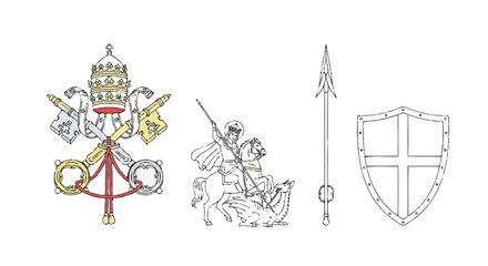 Vatican City coat of arms with tiara keys cross shield spear and saint © Vector KIng