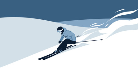Dynamic Skiing Action On Snowy Slopes Minimalist Design