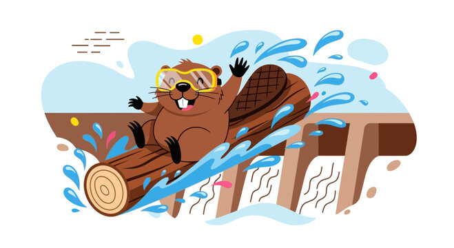 Excited Beaver Enjoys Thrilling Log Flume Ride