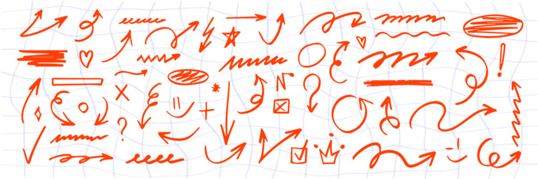 Creative marker strokes on paper with soft highlight effects, bold arrow marks , hand drawn shape accents, marker and highlight energy