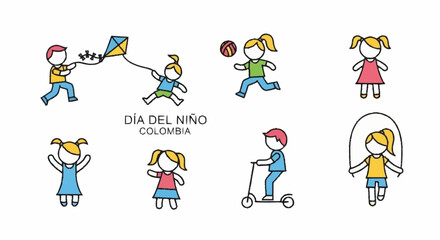 Children playing outside on Colombian Childrens Day kids outdoor activities kite