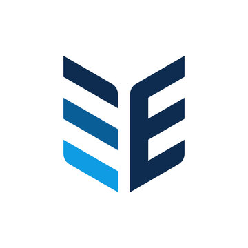 Double E effect monogram or Letter E shield logo Features three dynamic bars on the left representing levels of progress Great for electronics, energy, and engineering sectors