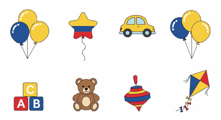 Colorful children's toys and balloons star-shaped balloon blocks teddy bear © CDMIZAN