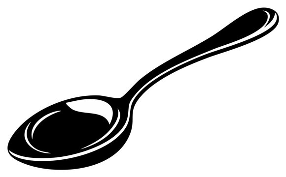 Simple Silhouette of a Spoon with a Polished Surface on a White Background