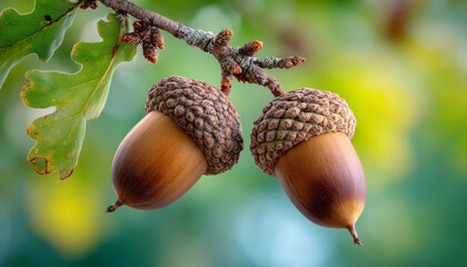 Oak tree and acorns with copyspace