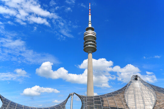 Munich, Germany. The Olympiaturm has an overall height of 291 m and a weight of 52,500 tonnes. At a height of 190 m there is an observation platform as well as a small rock and roll museum.