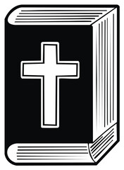 Obraz premium Holy Bible Depicted with a Cross in an Elegant Black and White Design, Emphasizing Faith and Religious Scripture