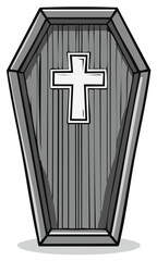 Fototapeta premium Wooden Coffin with Cross on Top Illustrated Design Element for Funeral and Mourning Themes