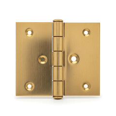 Close up of an open brass door hinge isolated on a white background with screw holes