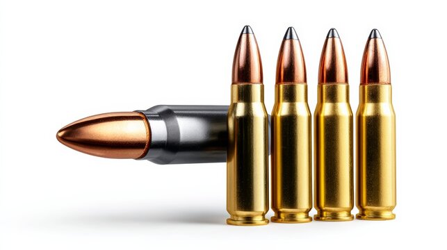 Four bullets with a pointed tip and a silver bullet in the middle. The bullets are arranged in a row