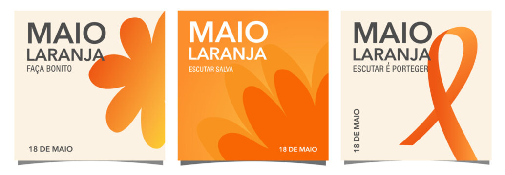 Maio laranga set of square social media posters, banners, cards, child protect, awareness day, template  modern vector illustration