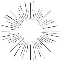 Hand-drawn sunburst design element, radial rays graphic illustration