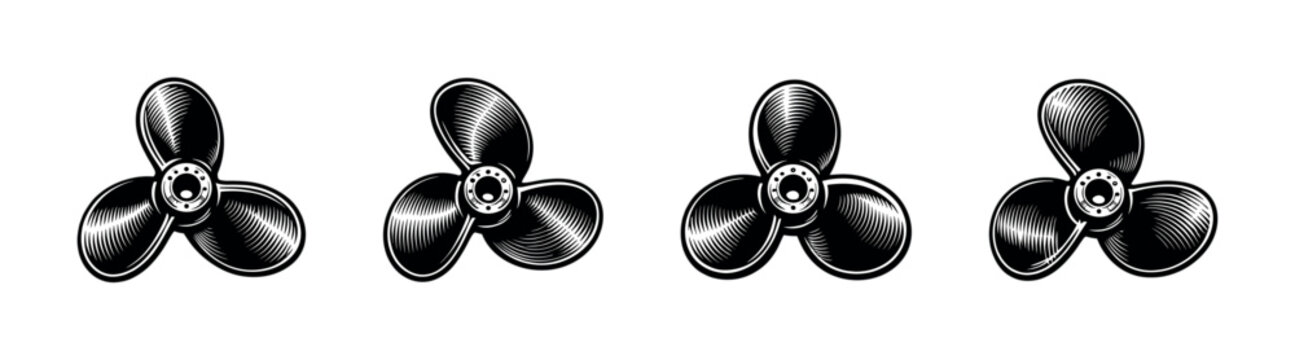 Propeller flat vector icons set. nautical and marine objects collection. boat and ship symbols