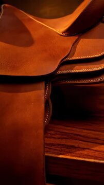Close-up of a vintage leather saddle, showcasing texture and craftsmanship.