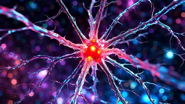 Neuron cell structure with glowing connections