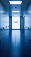 Obraz premium Architectural Perspective Of Laboratory Corridor With Directional Signage And Contemporary Design