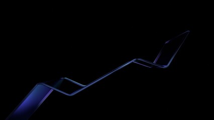 Abstract glass growth line moving up on a black background, 3d render