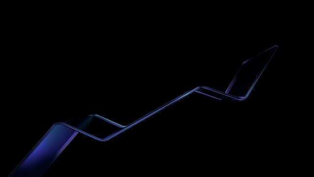 Abstract glass growth line moving up on a black background, 3d render