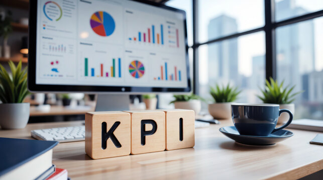 KPI key performance indicator measurement for goal setting and efficiency review in business scorecard results, management control with benchmarking and productivity improvement